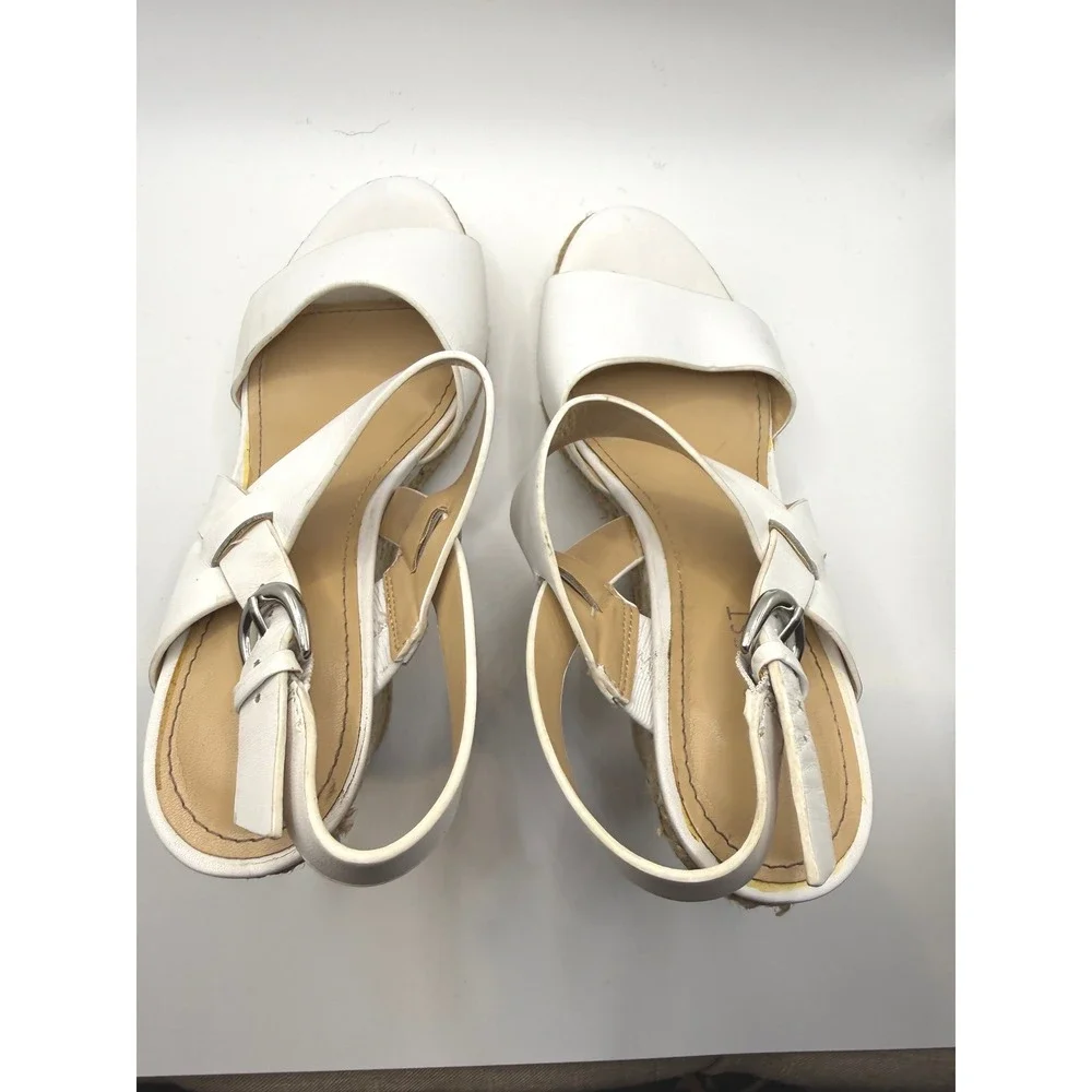 Nine West Alivia White Leather Espadrille Wedge Sandals Platform Womens 5M 208